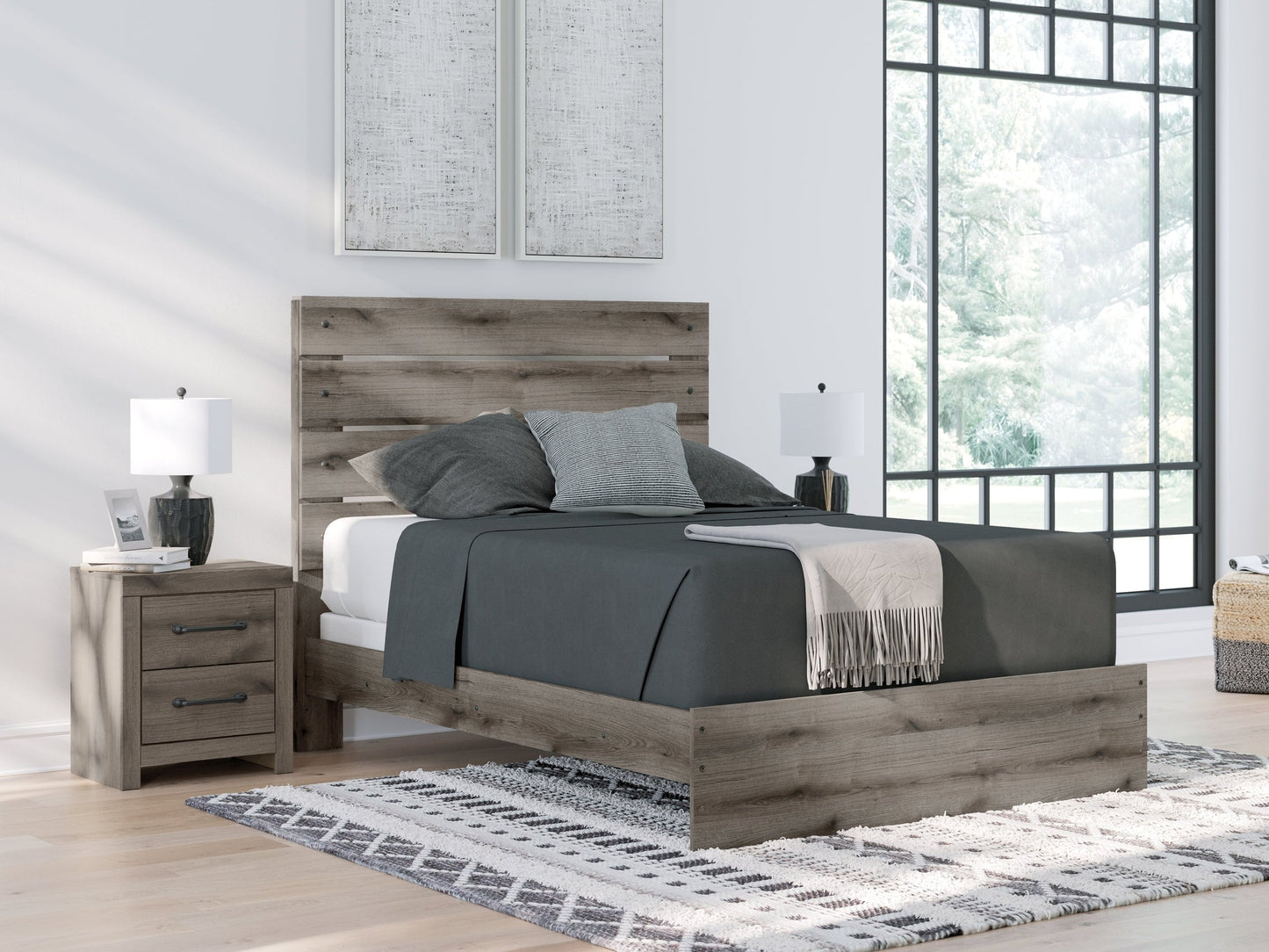 Urbanoore Brown Gray Queen Panel Bed- Viva Furn