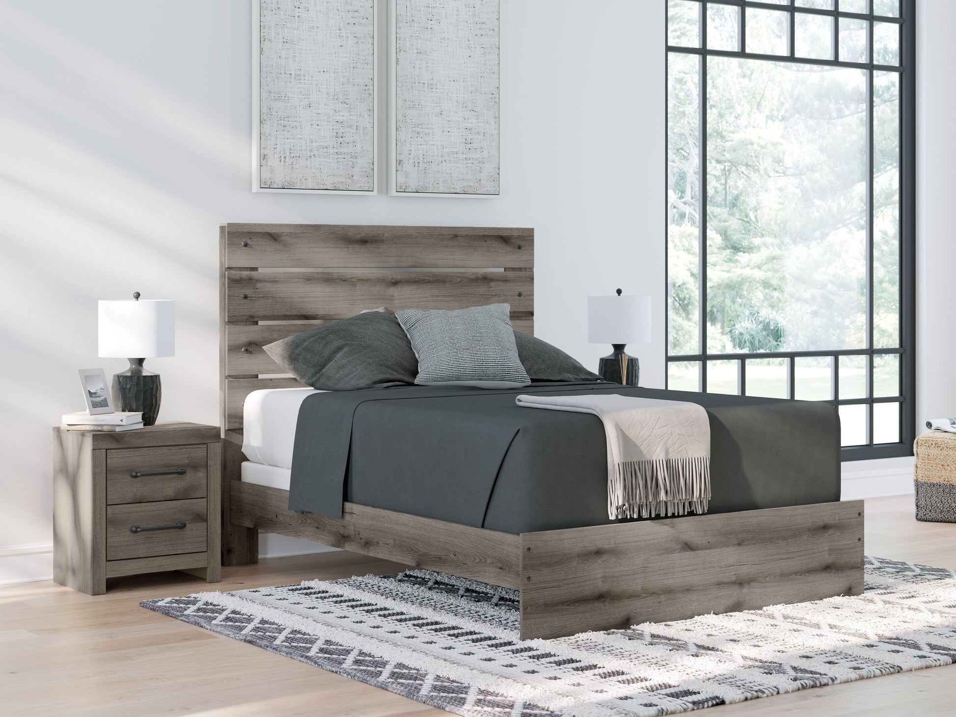 Urbanoore Brown Gray Queen Panel Bed- Viva Furn