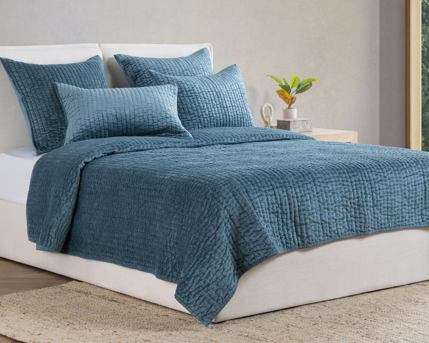Bari Stone Blue Velvet Quilt Collection