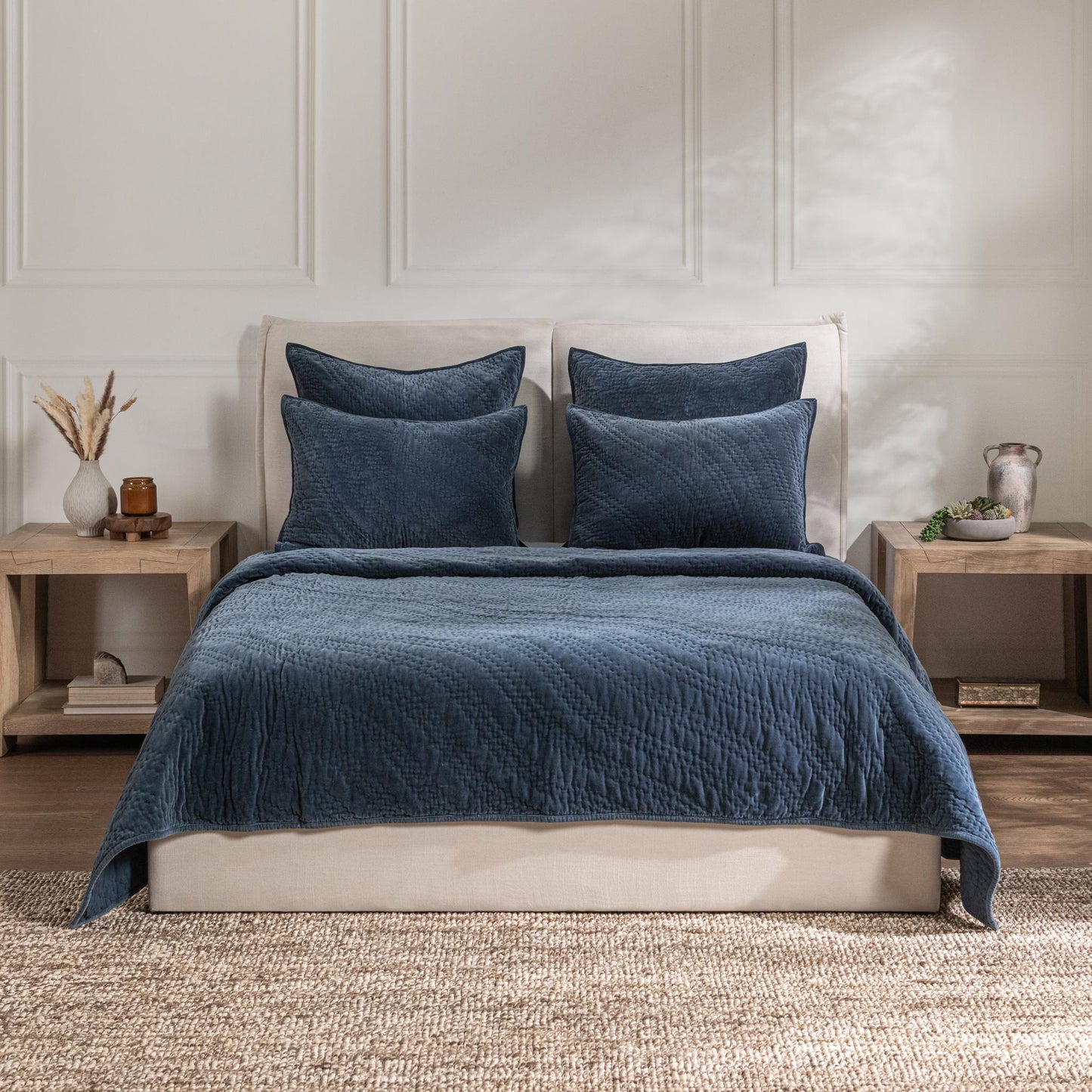 Elms Crisp Blue Velvet Quilt Collection