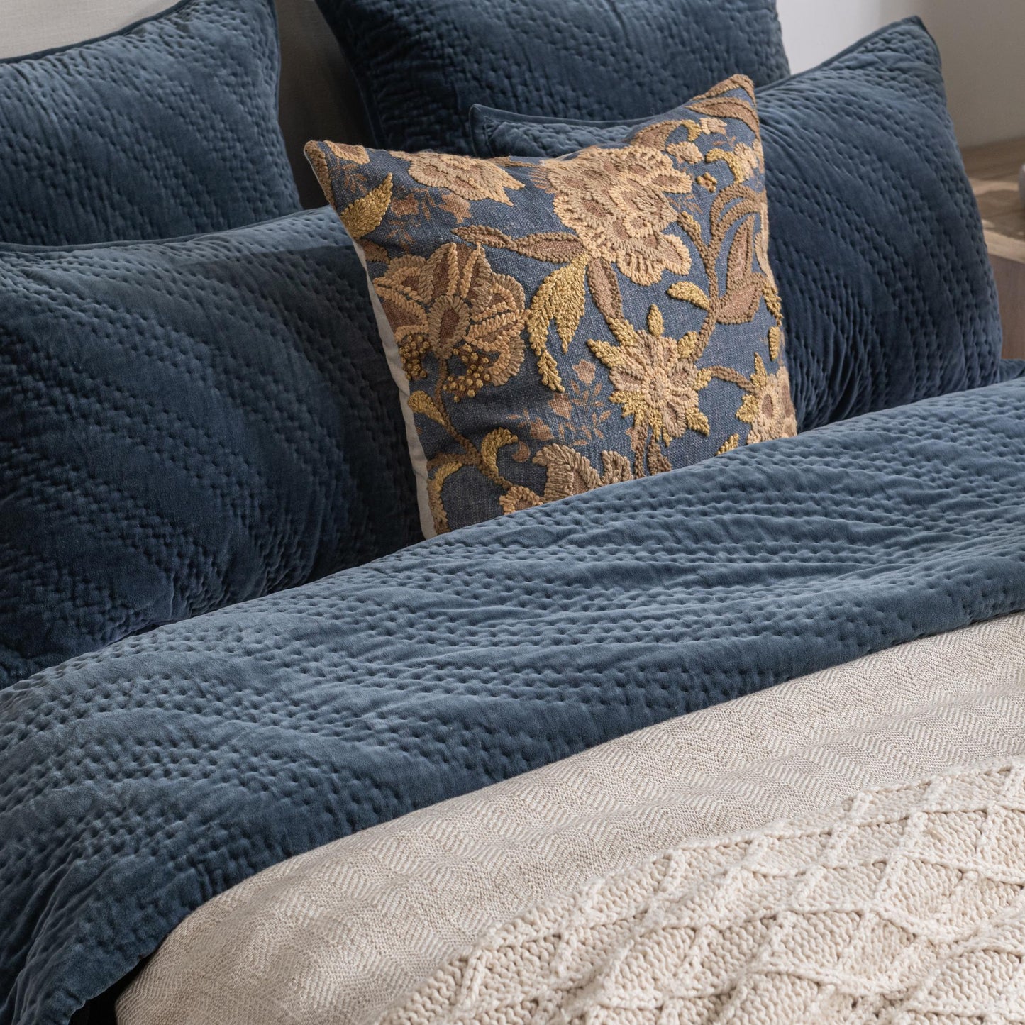 Elms Crisp Blue Velvet Quilt Collection