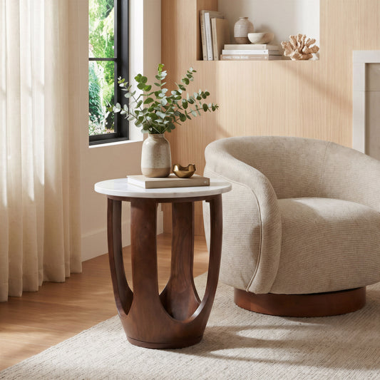 Vaan White & Walnut Side Table - Ornate Home