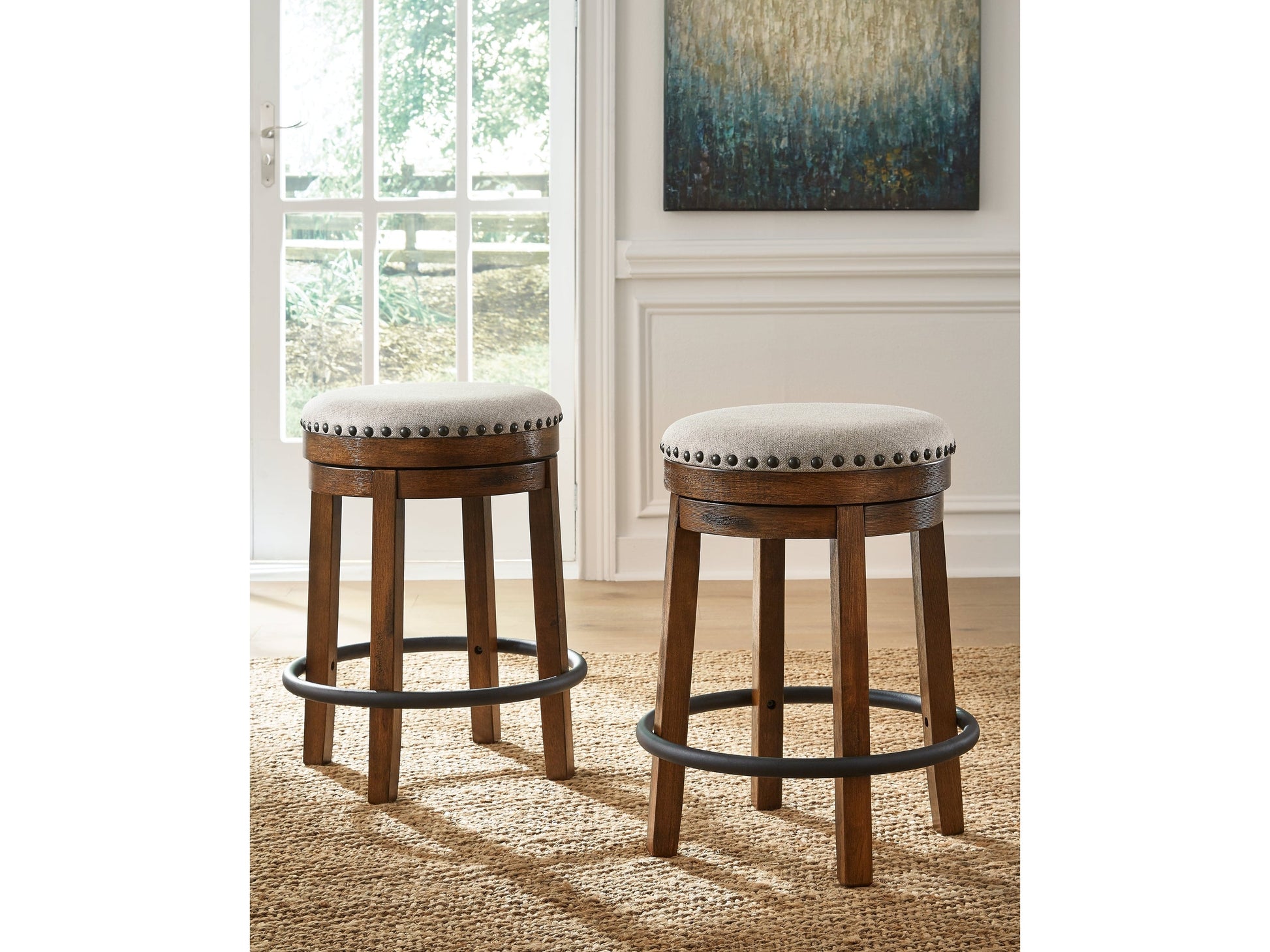 Valebeck Beige/Brown Counter Height Barstool (Set of 2)- Viva Furn