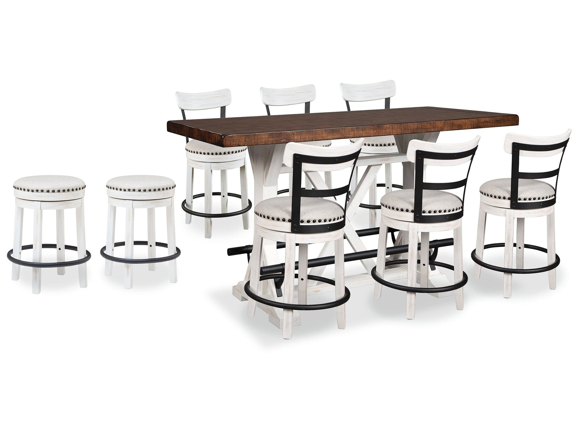Valebeck Multi Counter Height Dining Table and 8 Barstools- Viva Furn