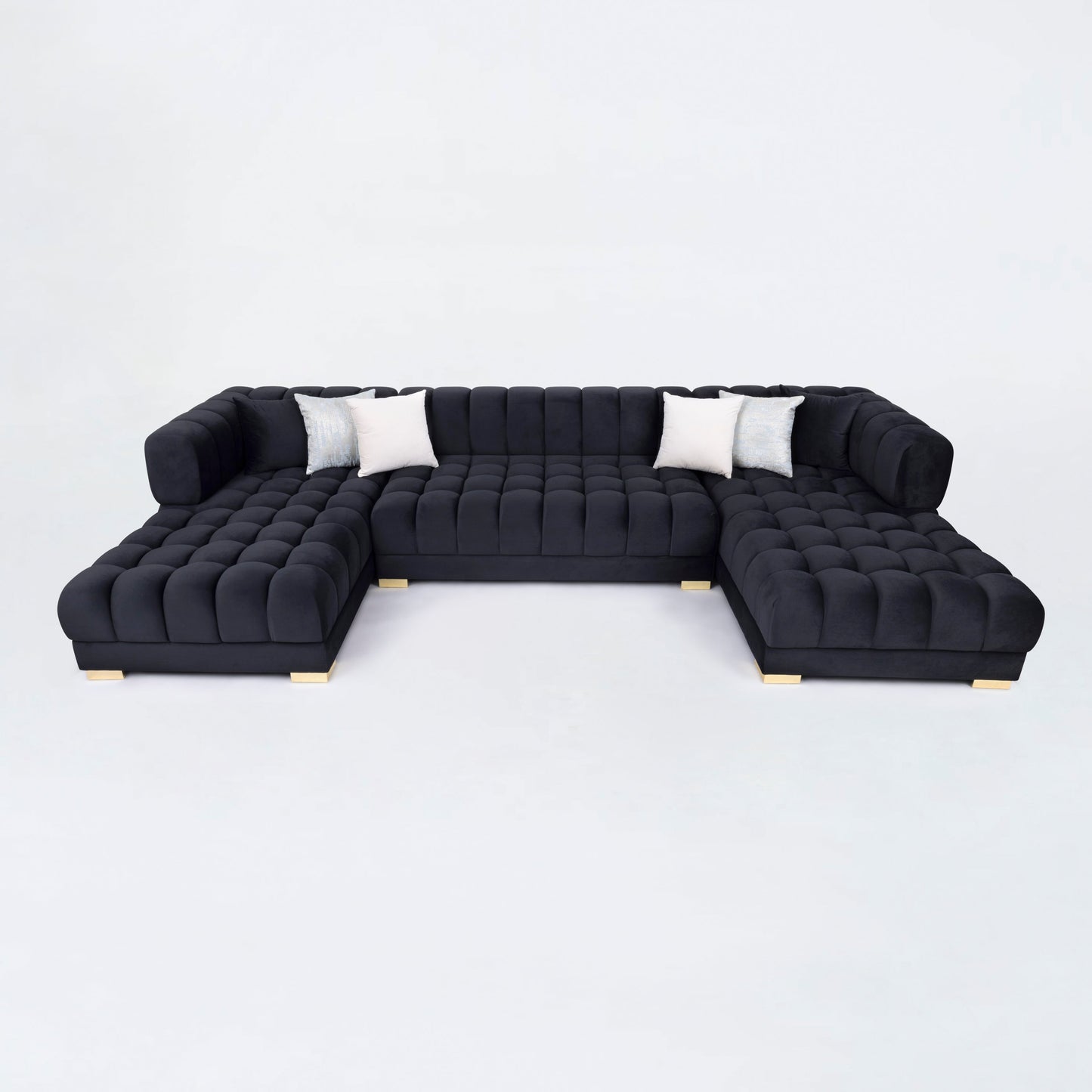 Lipa Black Velvet Double Chaise "U" Shape Sectional Sofa - Ornate Home