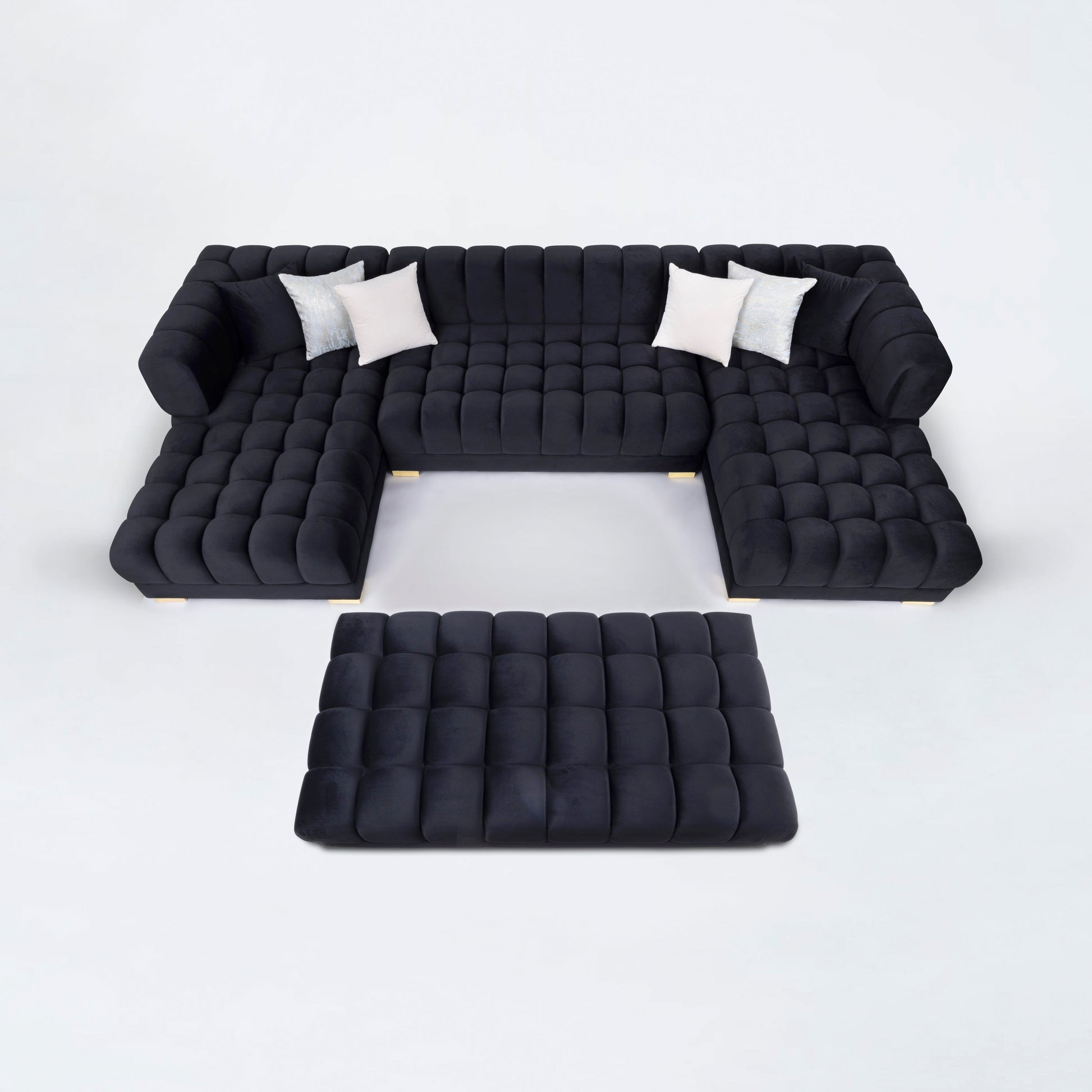 Lipa Black Velvet Double Chaise "U" Shape Sectional Sofa - Ornate Home