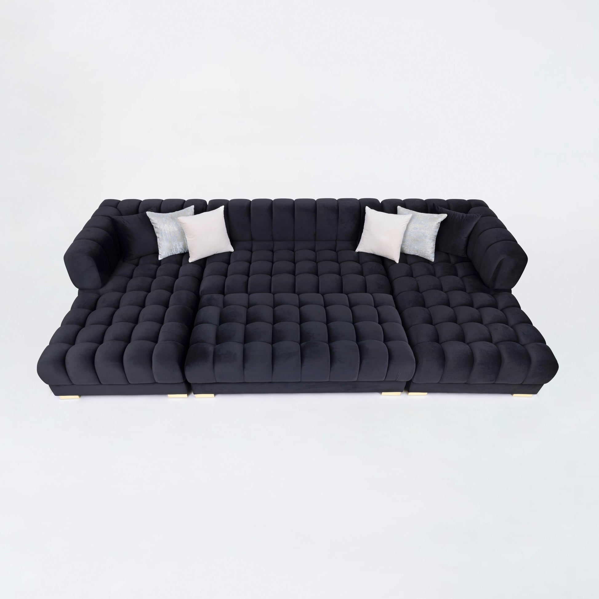 Lipa Black Velvet Double Chaise "U" Shape Sectional Sofa - Ornate Home