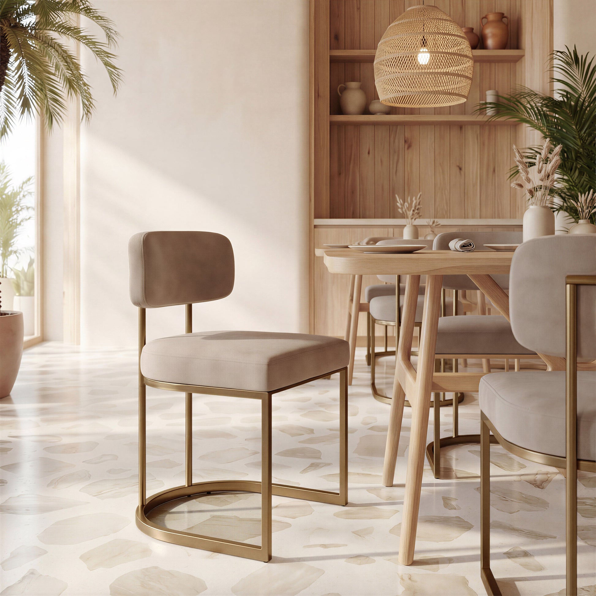 Velar Beige & Bronze Dining Chair (Set of 2) - Ornate Home