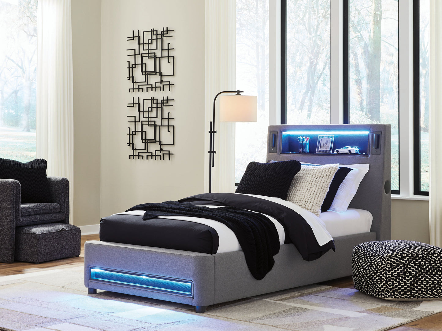 Verishaw Gray Twin Upholstered Bed- Viva Furn