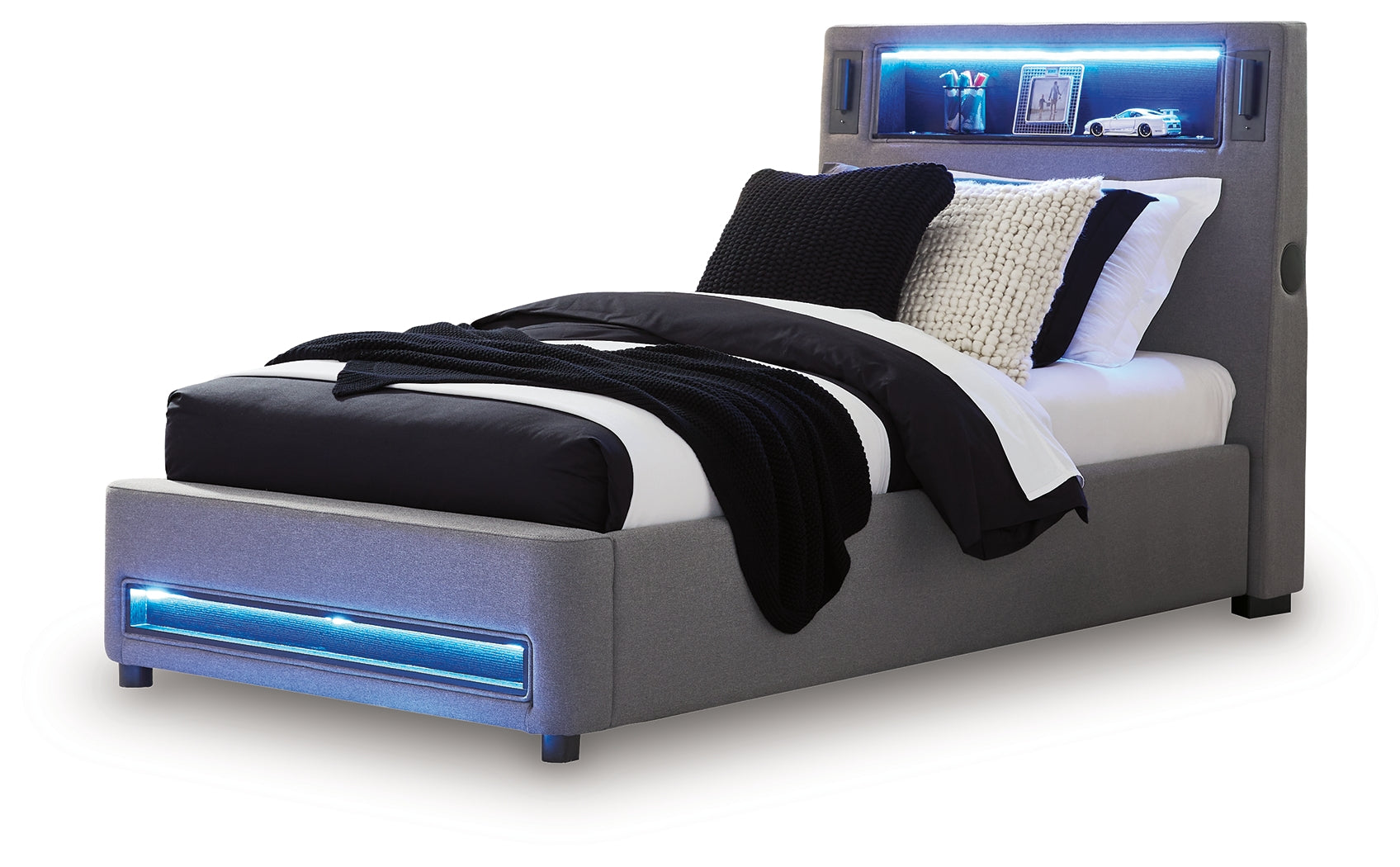 Verishaw Gray Twin Upholstered Bed- Viva Furn