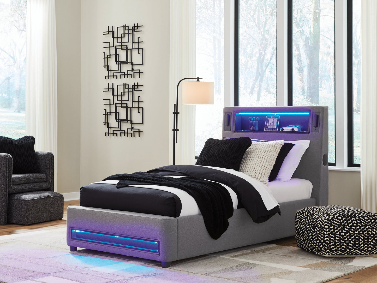 Verishaw Gray Twin Upholstered Bed- Viva Furn