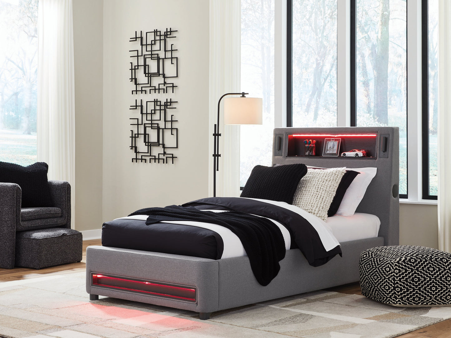 Verishaw Gray Twin Upholstered Bed- Viva Furn