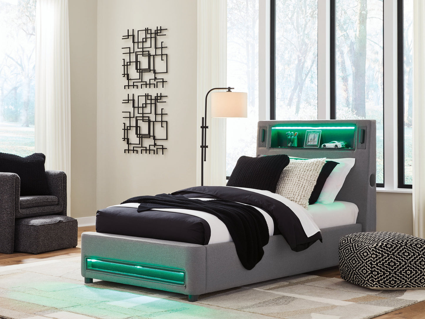 Verishaw Gray Twin Upholstered Bed- Viva Furn