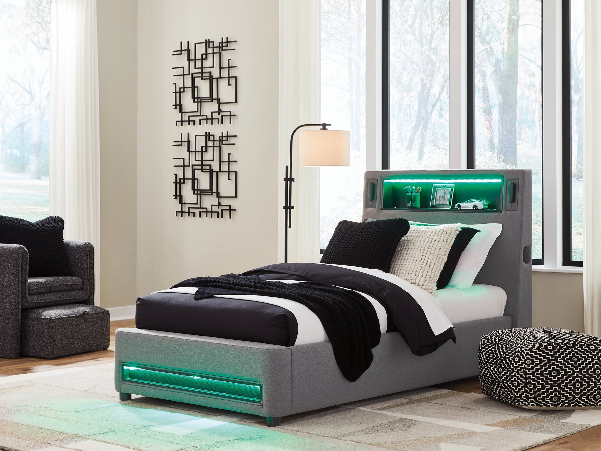 Verishaw Gray Twin Upholstered Bed- Viva Furn