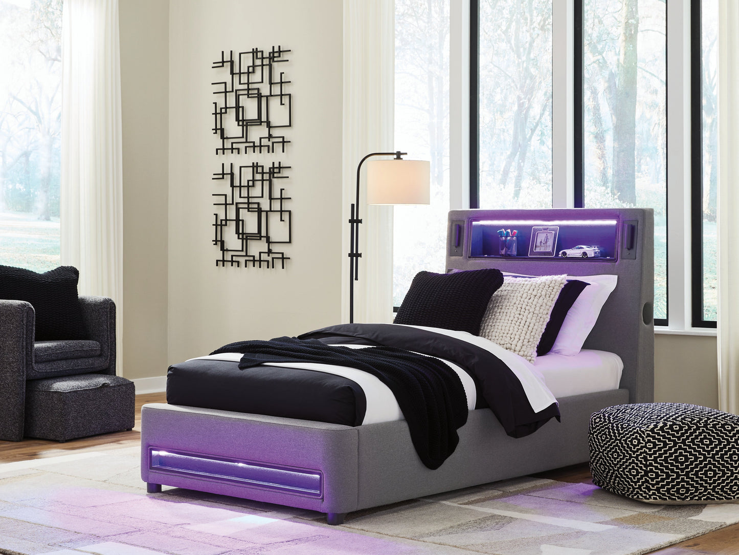Verishaw Gray Twin Upholstered Bed- Viva Furn