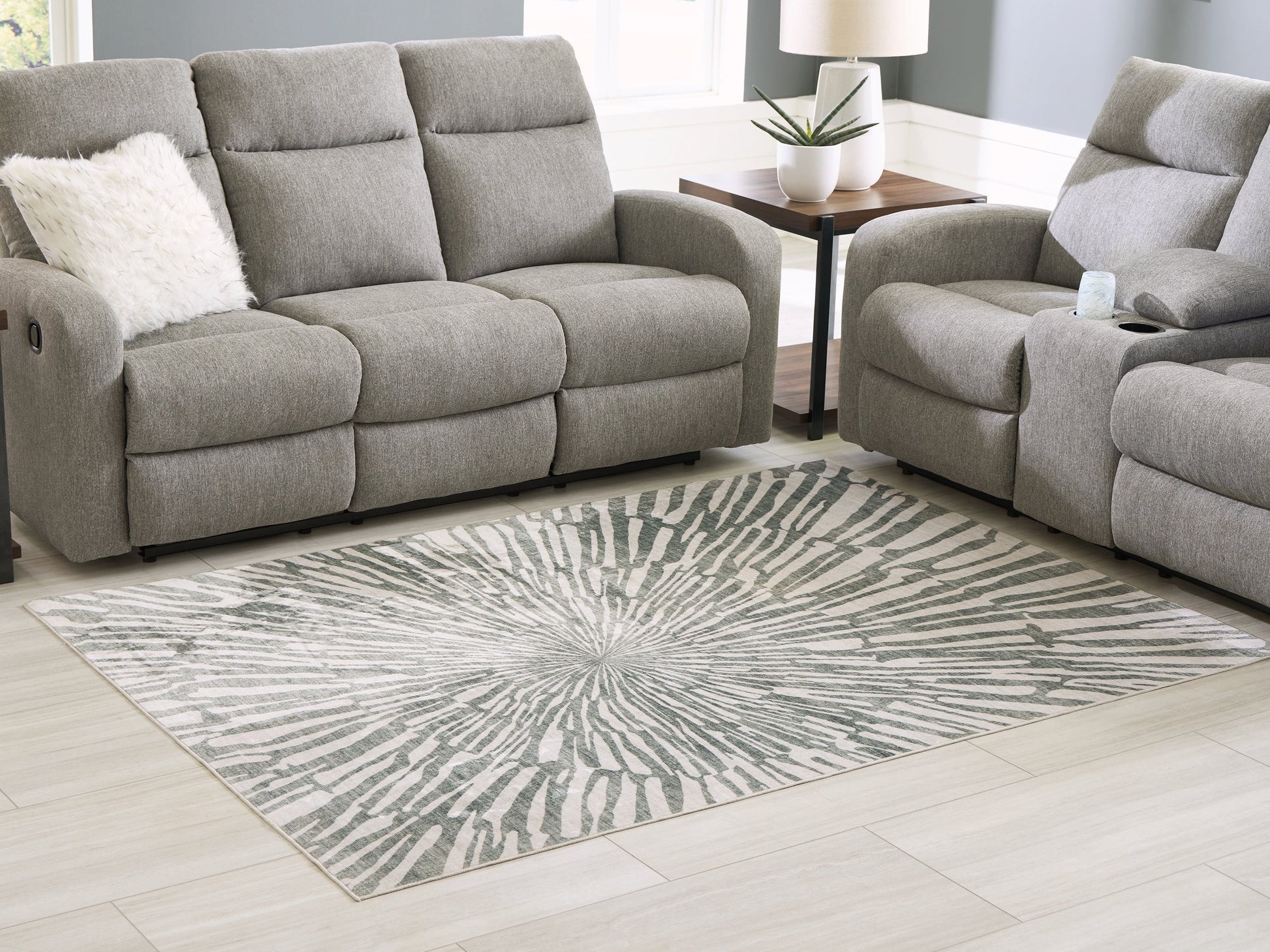 Verland Gray/White Washable Medium Rug- Viva Furn