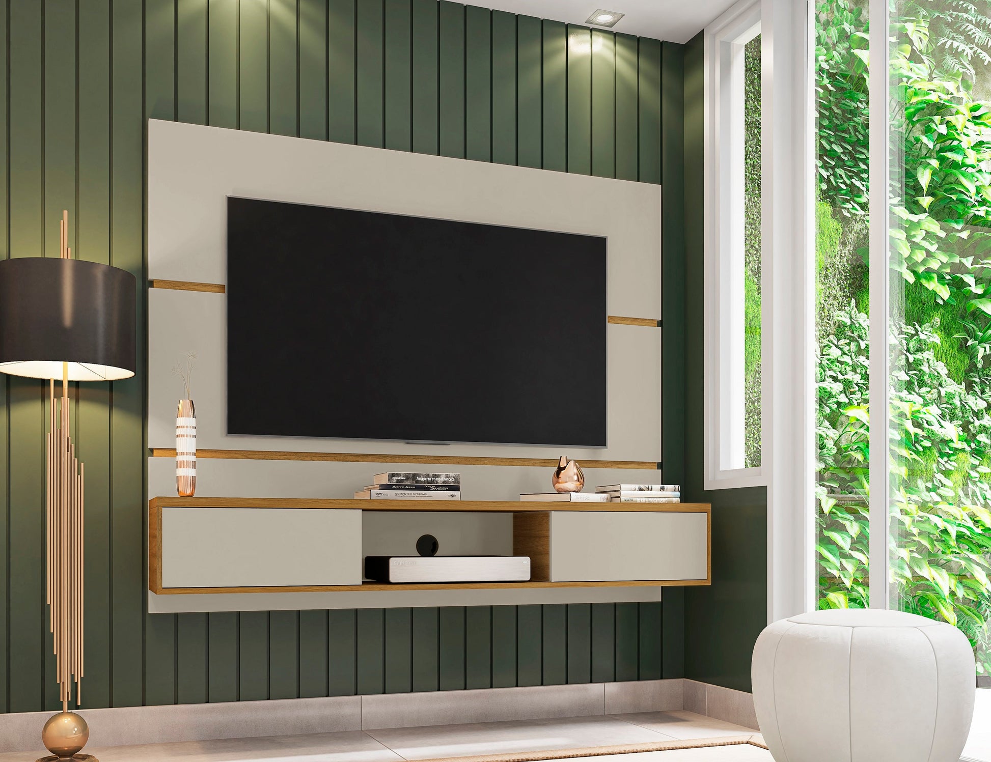 Vernon 62.99 Floating Entertainment Center in Off White and Cinnamon - Ornate Home