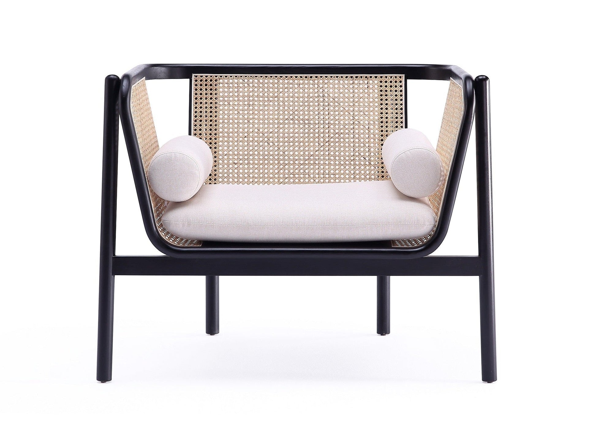 Versailles Accent Chair in Black, Natural Cane and Cream - Ornate Home