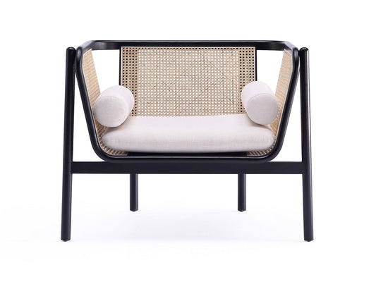 Versailles Accent Chair in Black, Natural Cane and Cream - Ornate Home