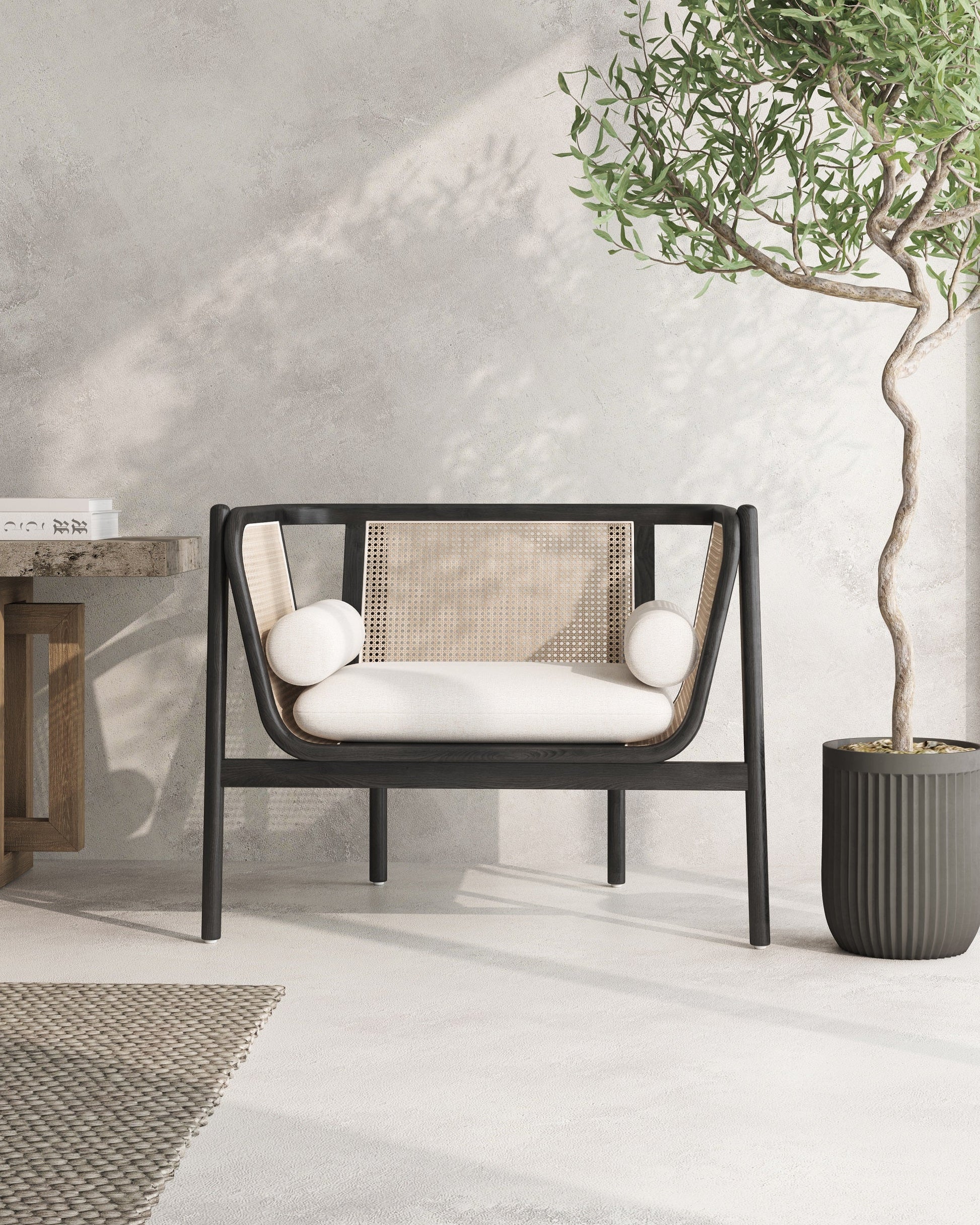 Versailles Accent Chair in Black, Natural Cane and Cream - Ornate Home