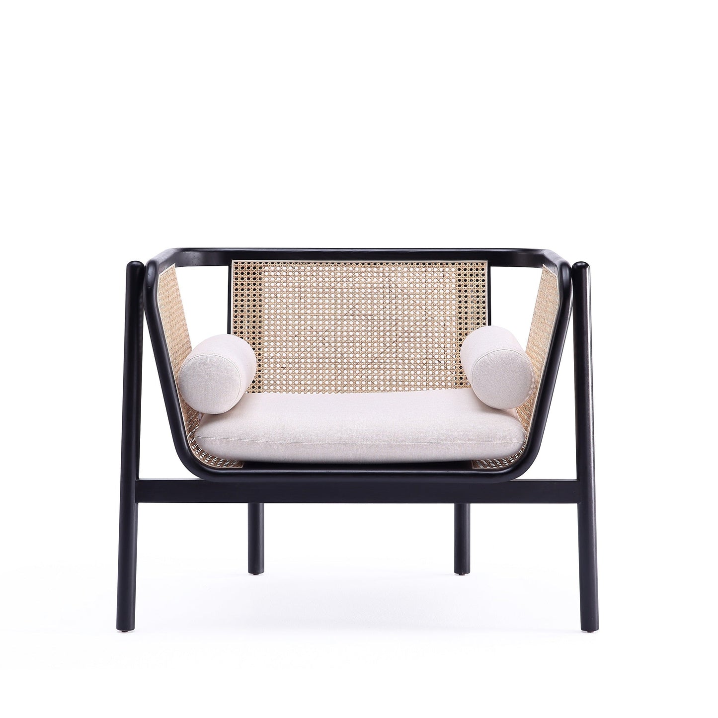 Versailles Accent Chair in Black, Natural Cane and Cream (set of 2) - Ornate Home