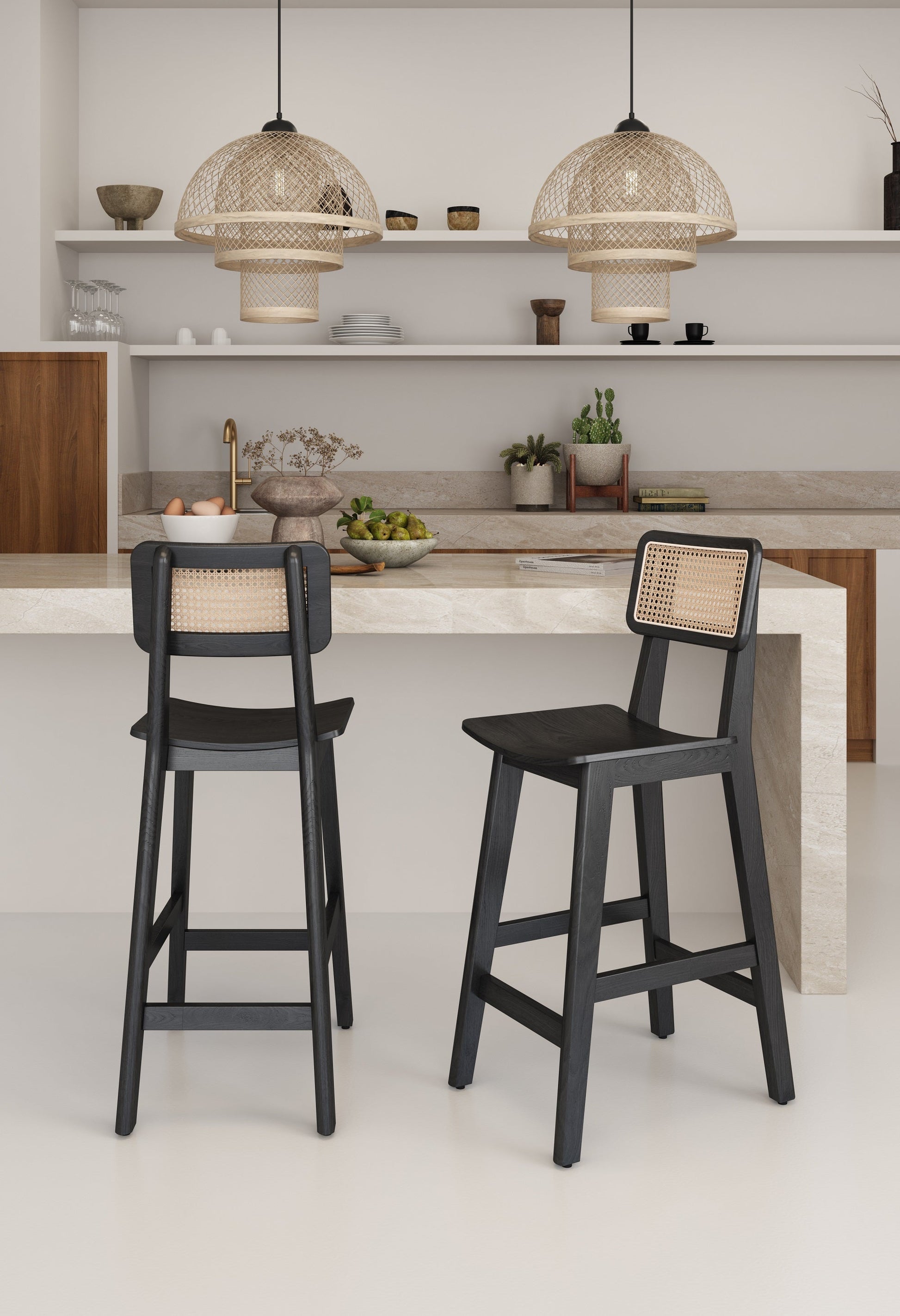 Versailles Counter Stool in Black and Natural Cane - Ornate Home