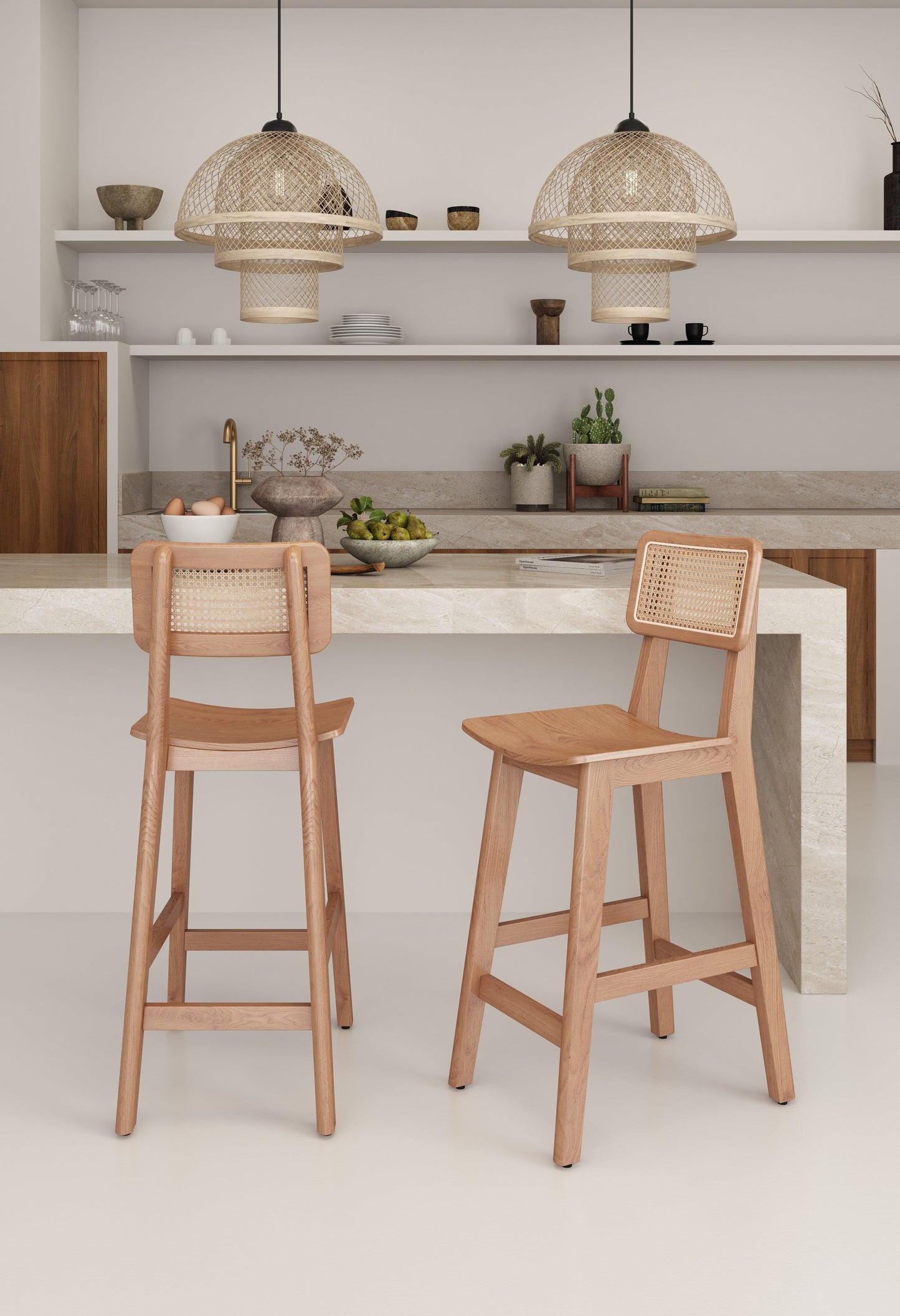 Versailles Counter Stool in Nature Cane (set of 3) - Ornate Home