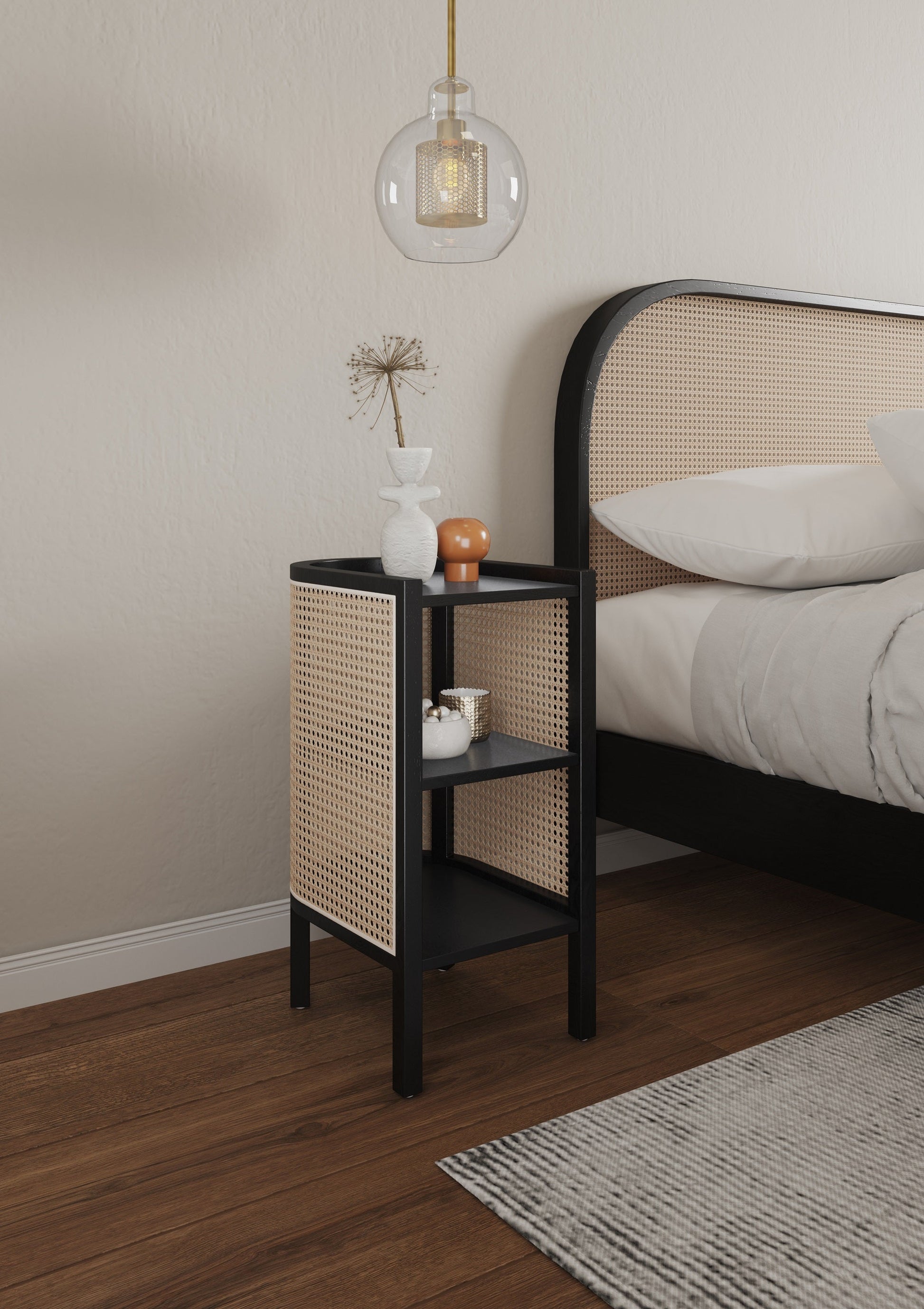 Versailles End Table in Black and Natural Cane (set of 2) - Ornate Home