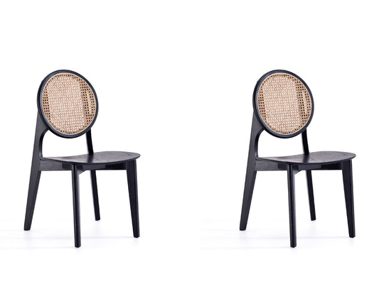 Versailles Round Dining Chair in Black and Natural Cane (set of 2) - Ornate Home