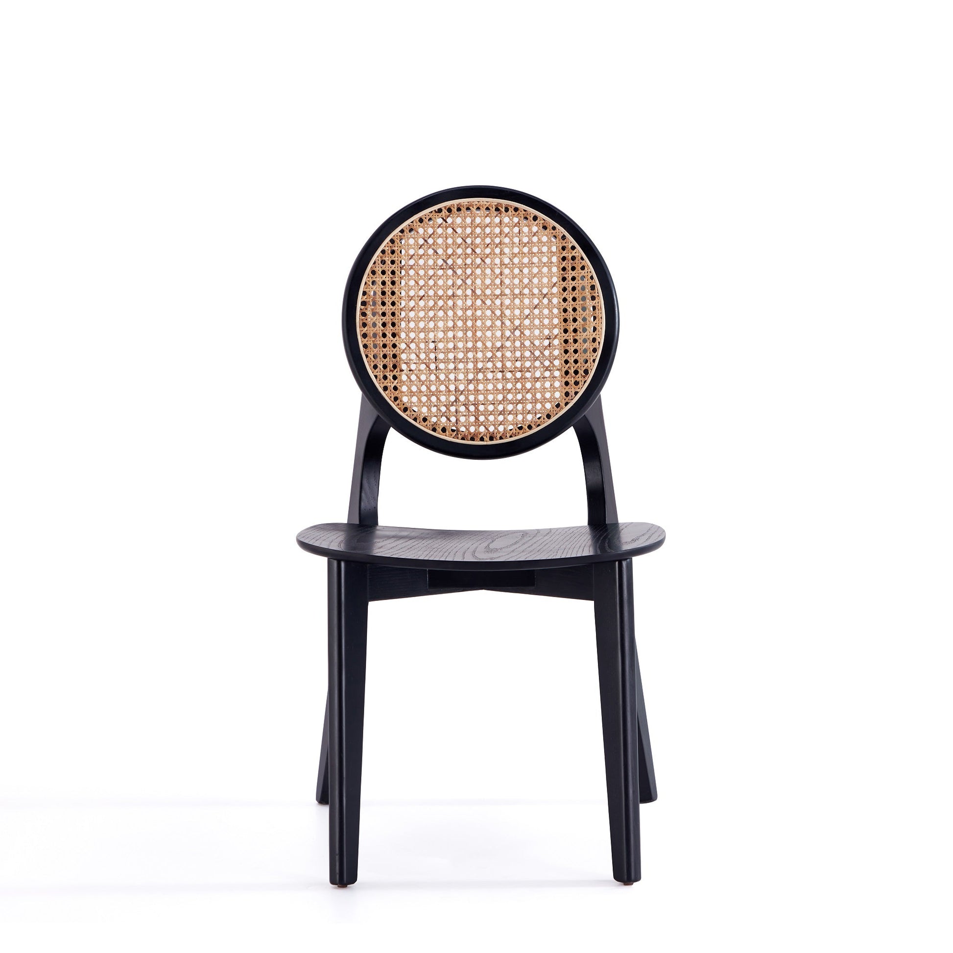 Versailles Round Dining Chair in Black and Natural Cane (set of 2) - Ornate Home