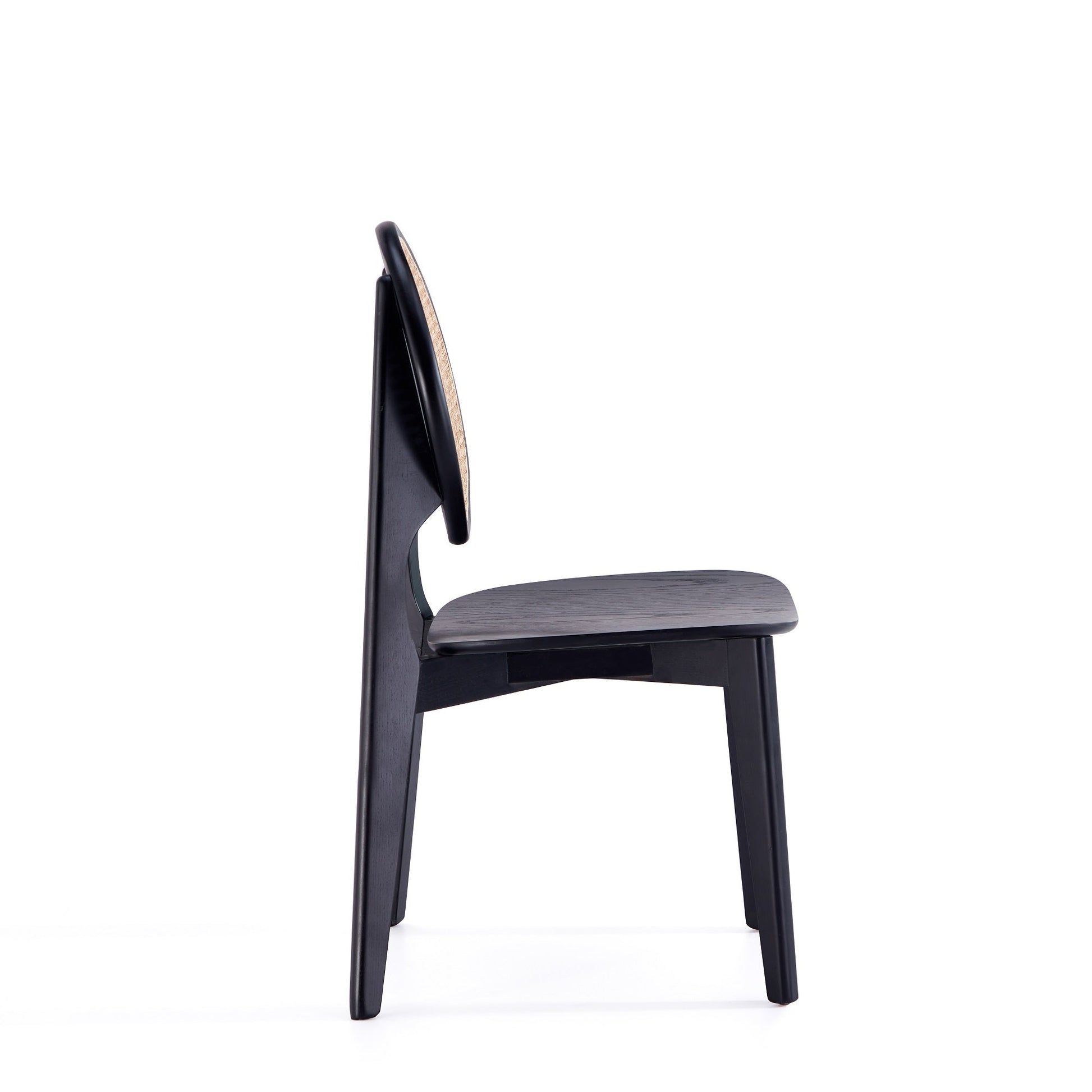 Versailles Round Dining Chair in Black and Natural Cane (set of 4) - Ornate Home