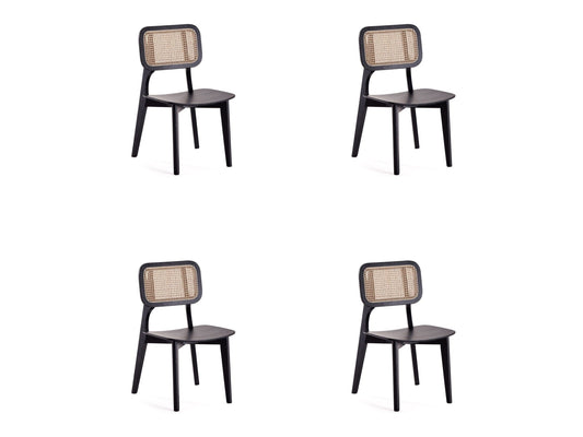 Versailles Square Dining Chair in Black and Natural Cane (set of 4) - Ornate Home