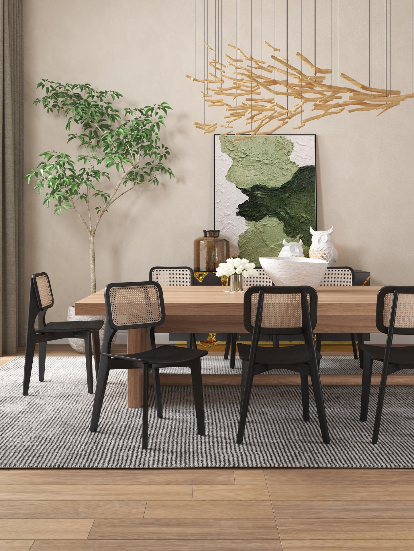 Versailles Square Dining Chair in Black and Natural Cane (set of 4) - Ornate Home