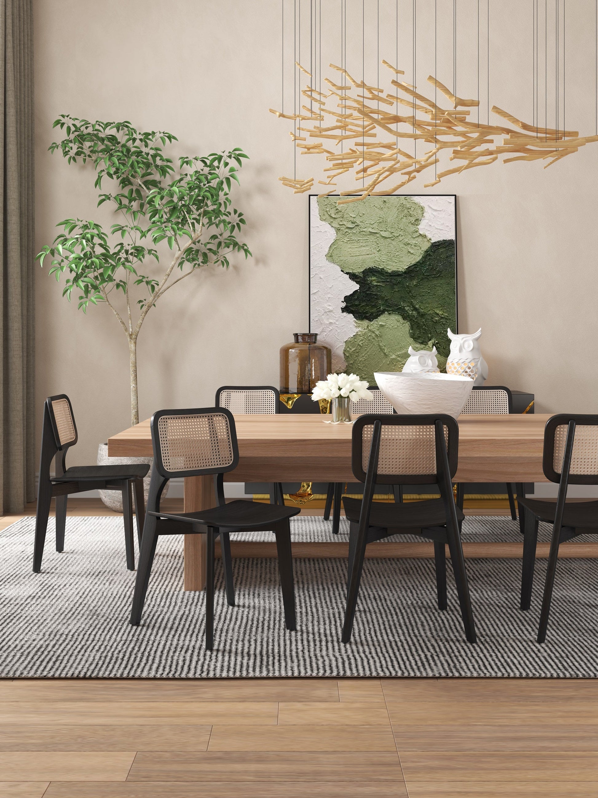 Versailles Square Dining Chair in Black and Natural Cane (set of 4) - Ornate Home