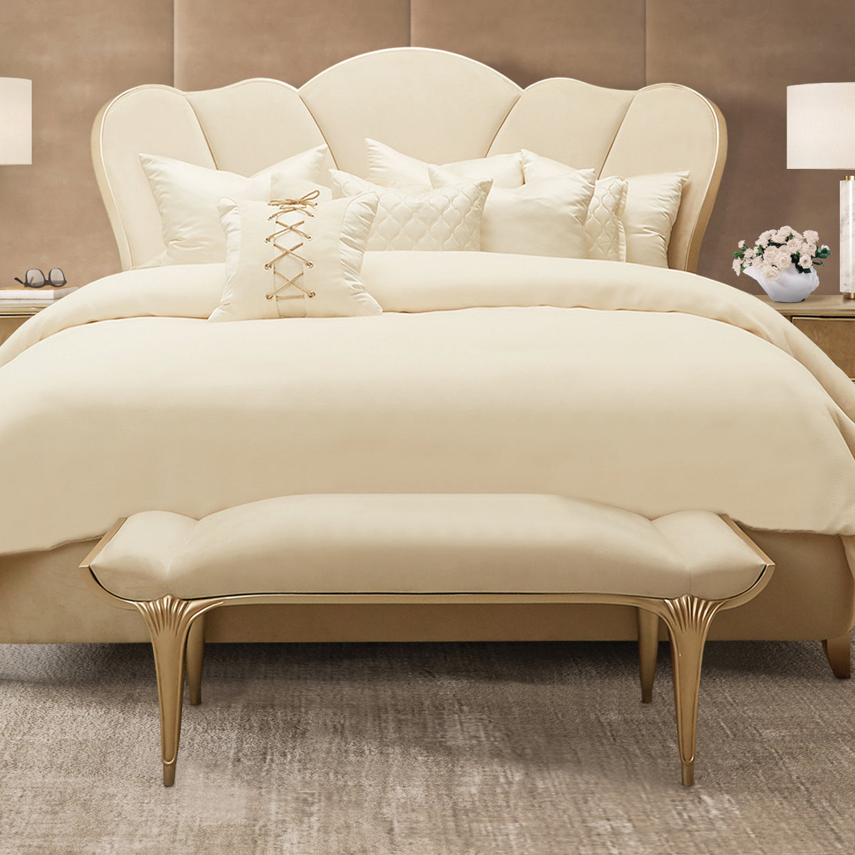 Villa Cherie Caramel/Pearl Bed Bench - Ornate Home