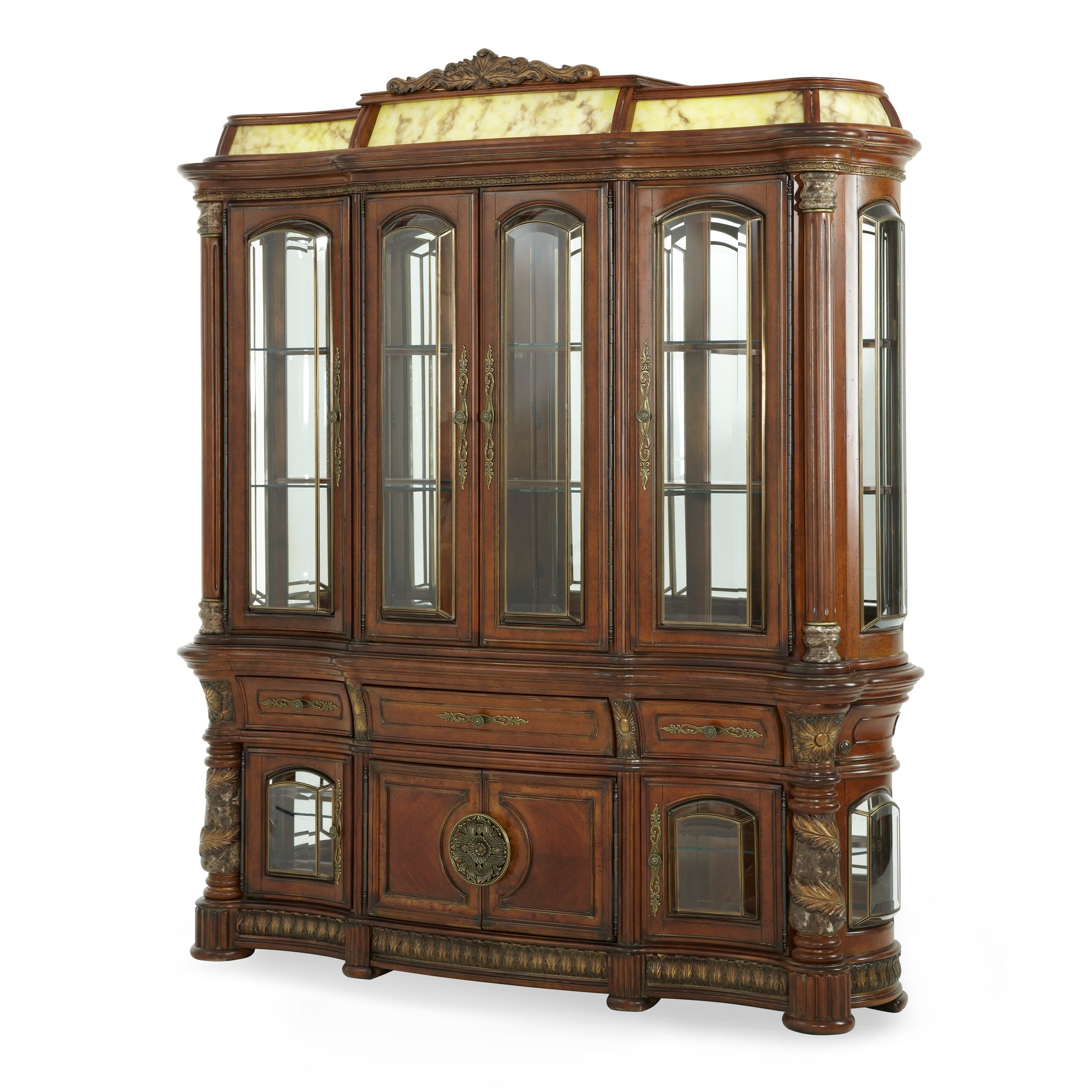 Villa Valencia Classic Chestnut China Buffet with Lighted Top - Ornate Home