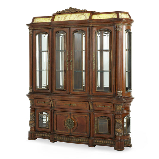 Villa Valencia Classic Chestnut China Buffet with Lighted Top - Ornate Home