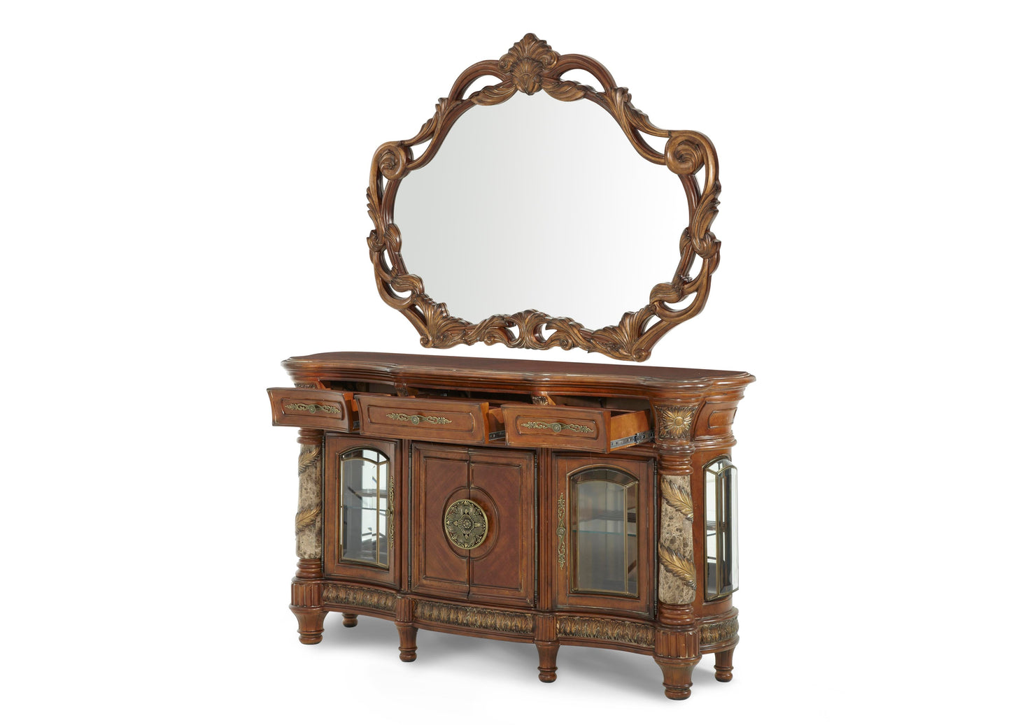 Villa Valencia Classic Chestnut Sideboard with Mirror - Ornate Home
