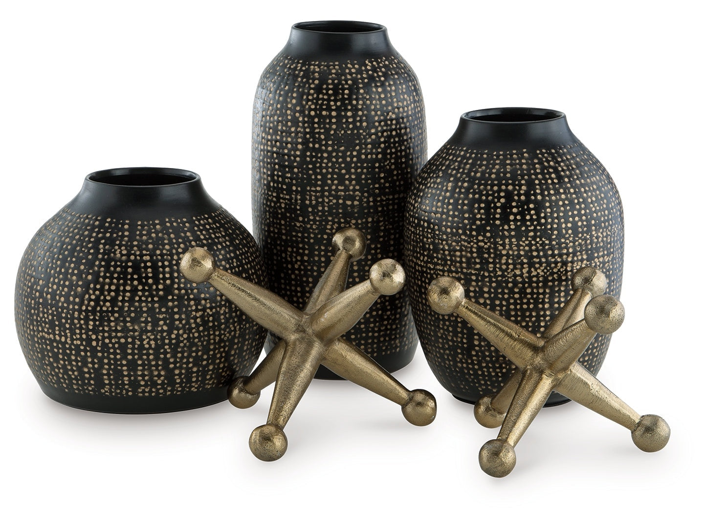 Vinburn Black/Gold Finish Accessory Set (Set of 5)- Viva Furn