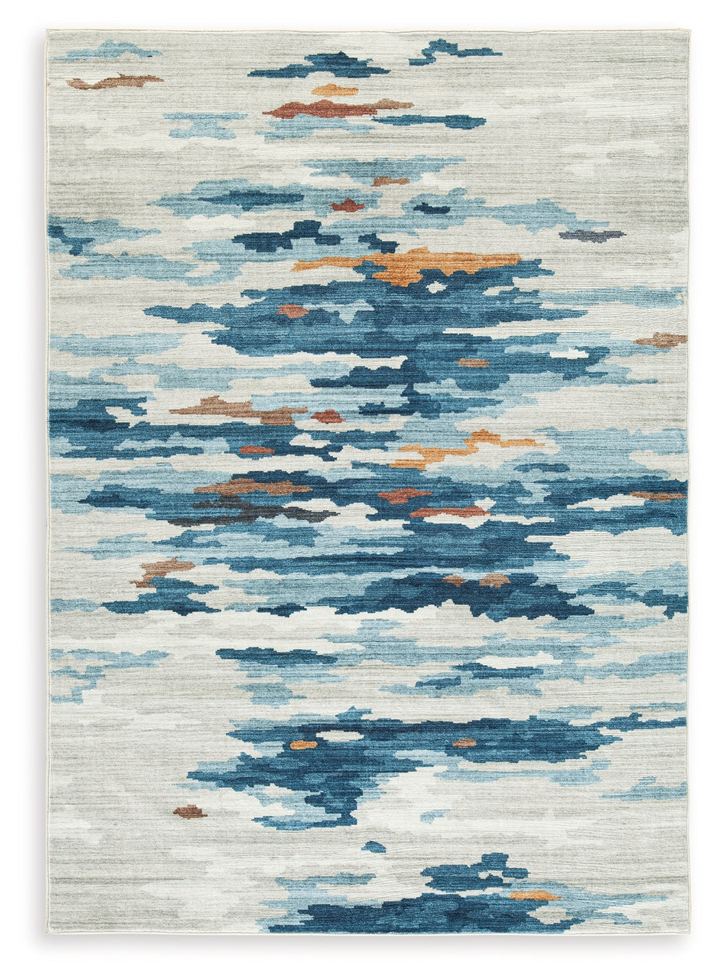 Vinlett Cream/Blue/Brown 8' x 10' Washable Rug- Viva Furn