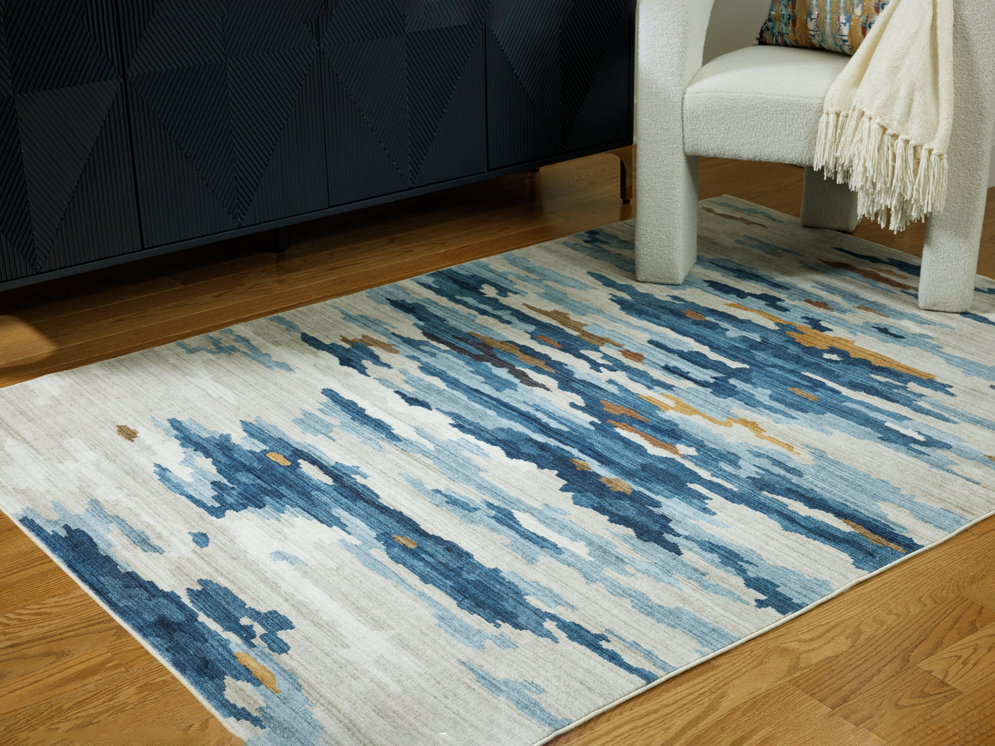 Vinlett Cream/Blue/Brown 8' x 10' Washable Rug- Viva Furn