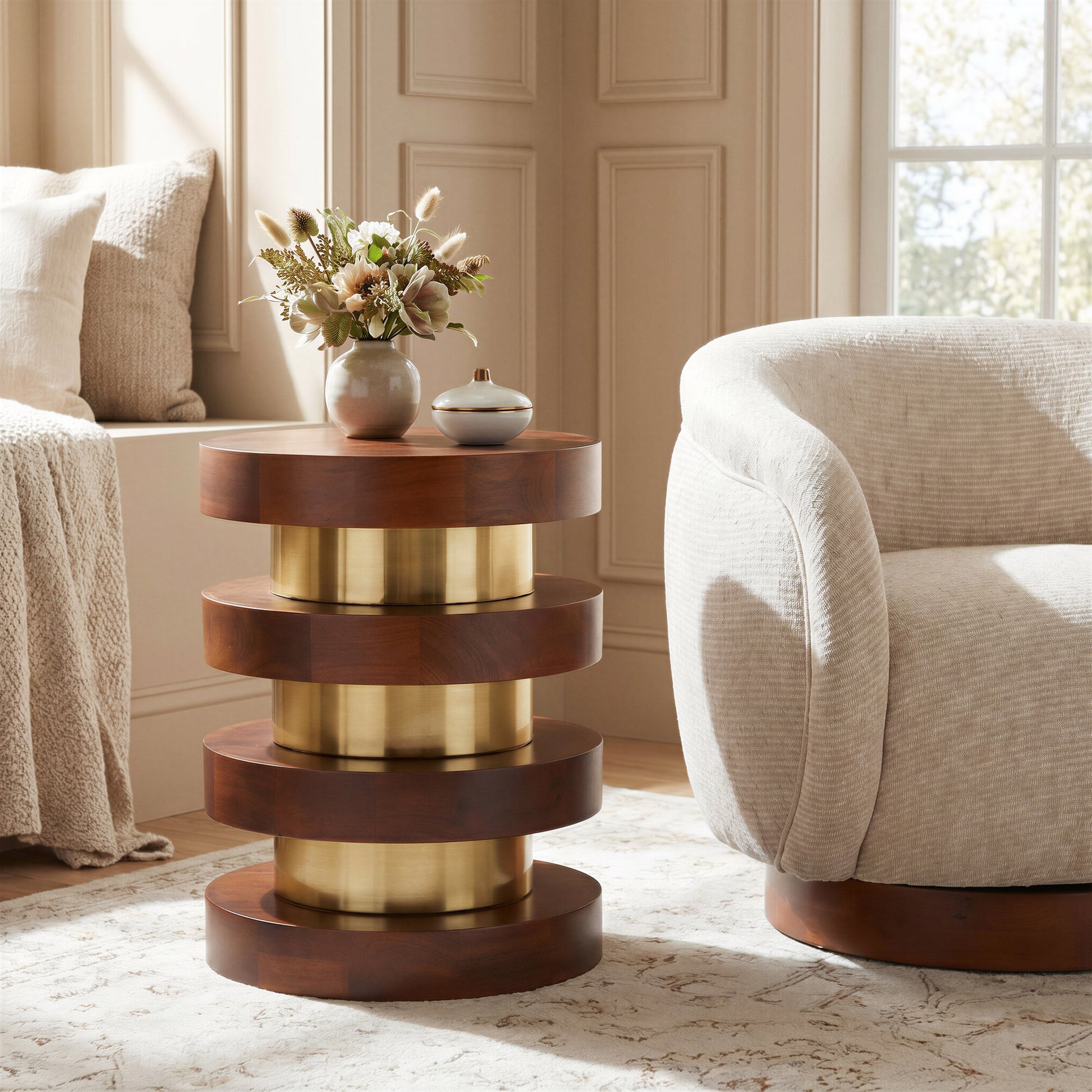 Vinta Beige Swivel Chair - Ornate Home