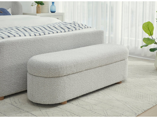 Virgil Kiki Cotton Ball Upholstered Hinged Storage Bench - Ornate Home