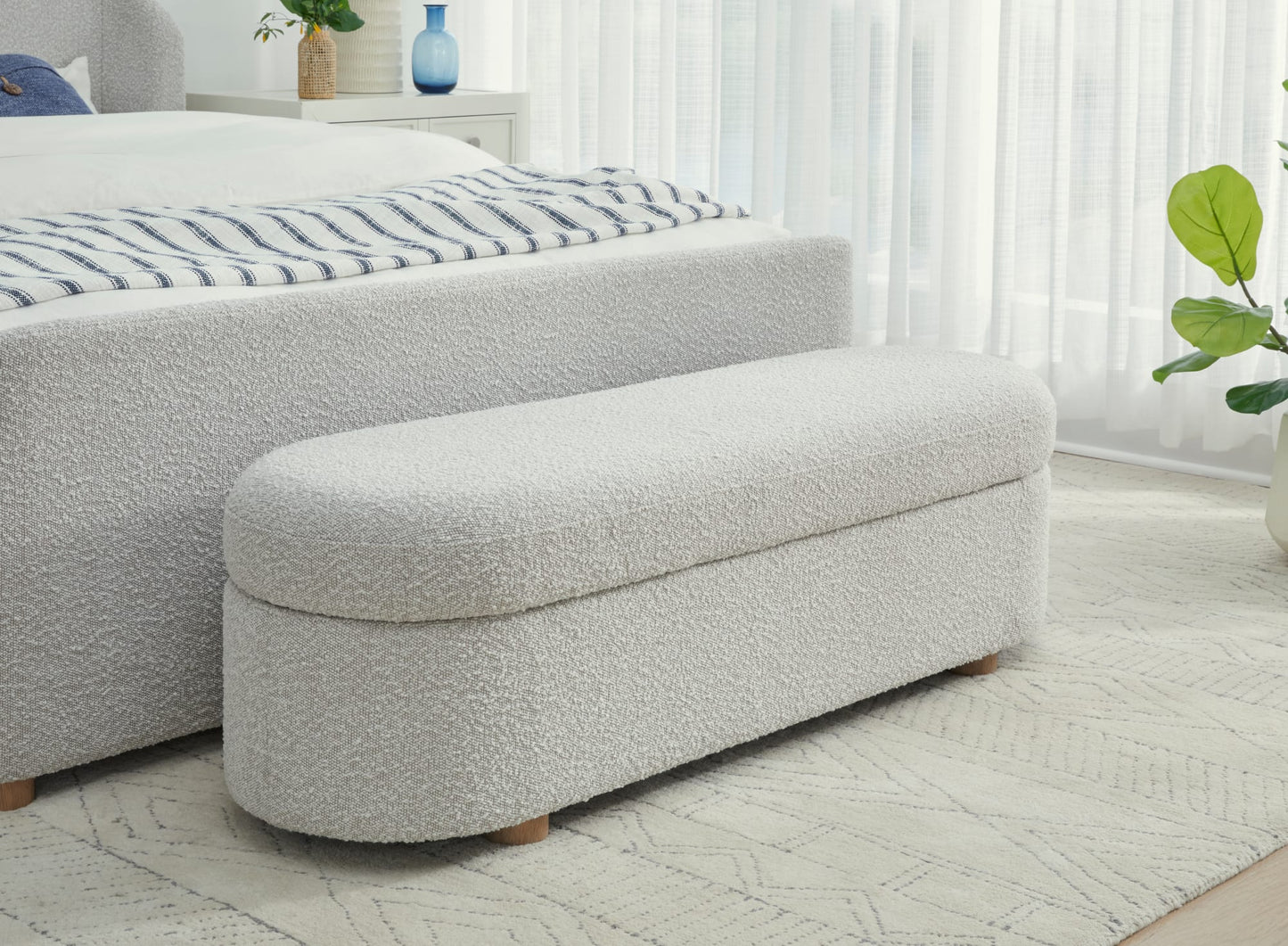 Virgil Kiki Cotton Ball Upholstered Hinged Storage Bench - Ornate Home