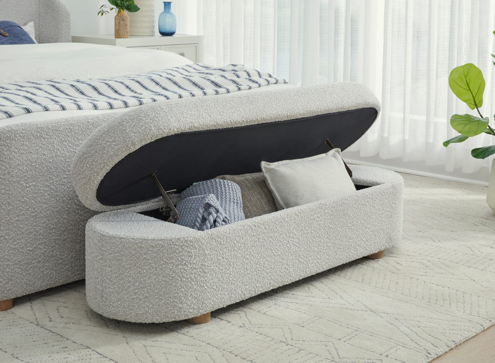 Virgil Kiki Cotton Ball Upholstered Hinged Storage Bench - Ornate Home