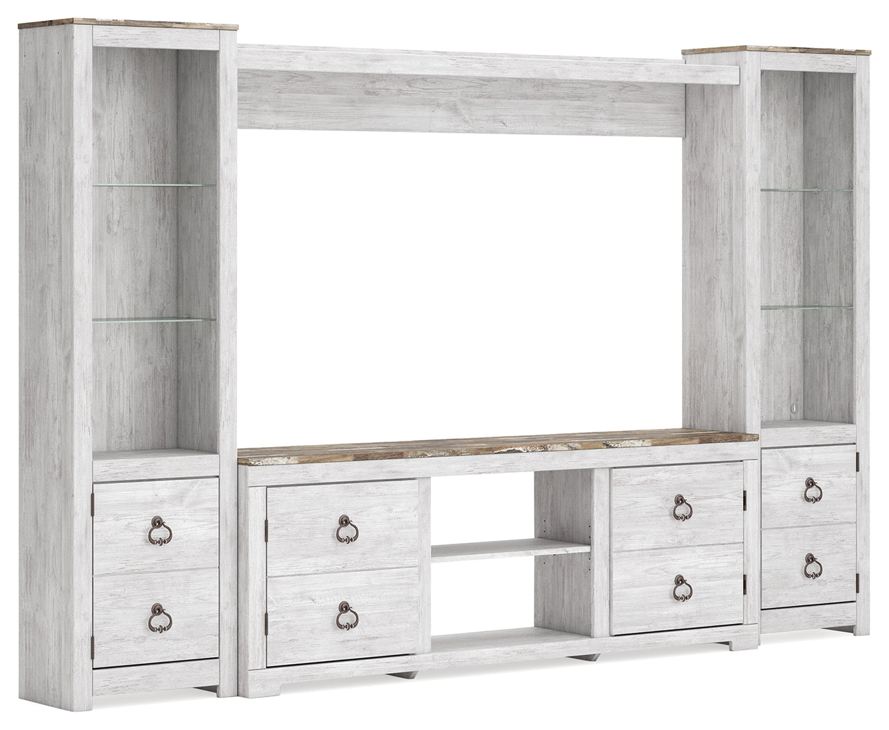 Willowton Whitewash 4-Piece Entertainment Center