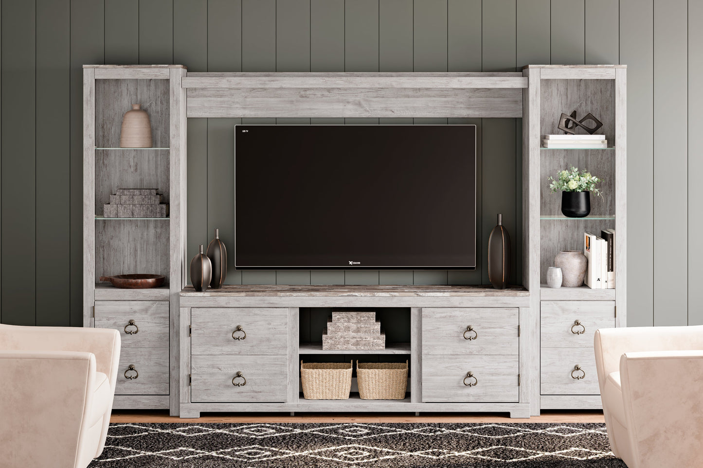 Willowton Whitewash 4-Piece Entertainment Center