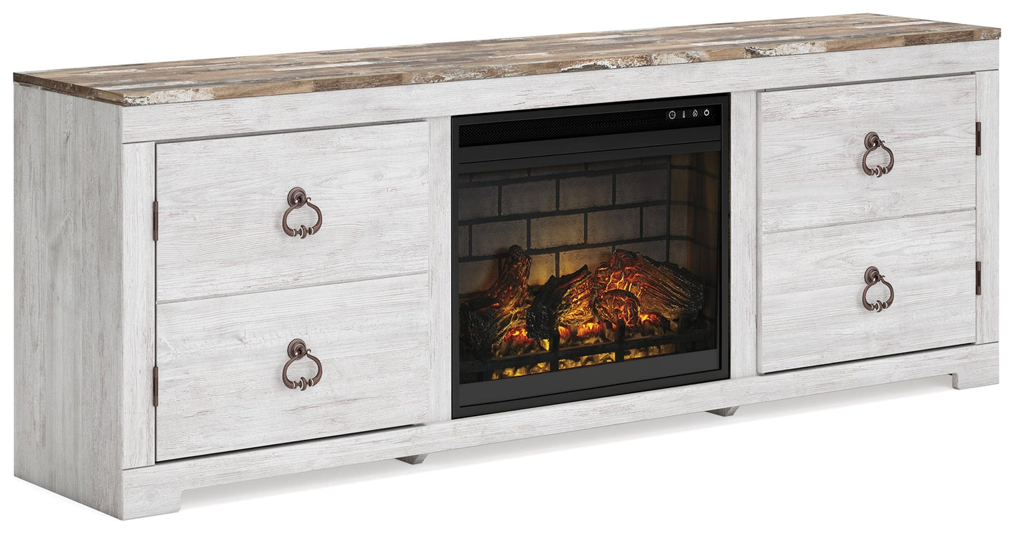 Willowton Whitewash 72" TV Stand with Electric Fireplace