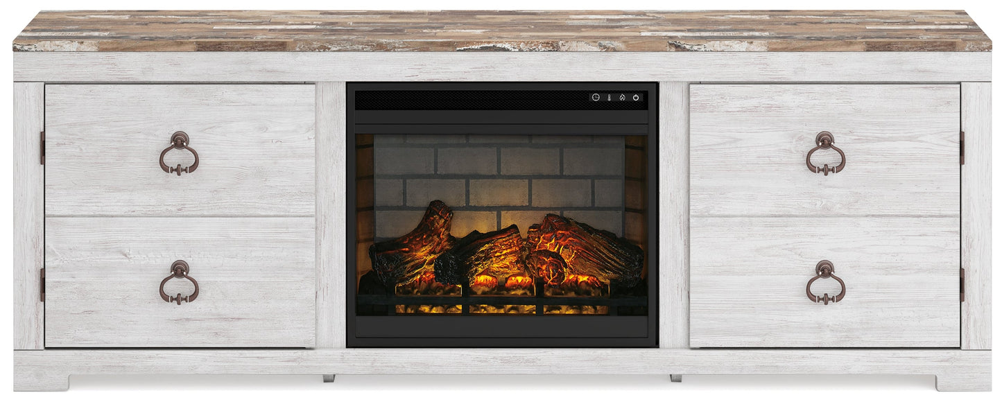 Willowton Whitewash 72" TV Stand with Electric Fireplace