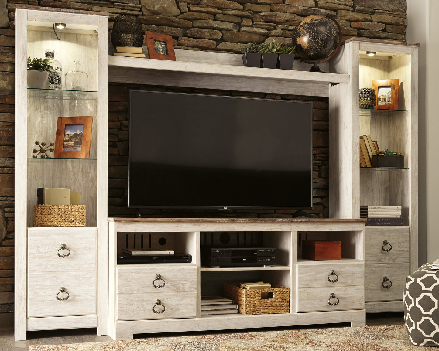 Willowton Whitewash 3-Piece Entertainment Center